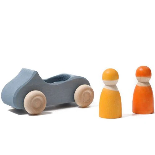 Grimm’s Houten Cabrio met 2 Regenboogvriendjes – Blauw