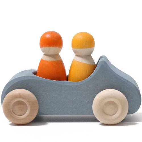 Grimm’s Houten Cabrio met 2 Regenboogvriendjes – Blauw