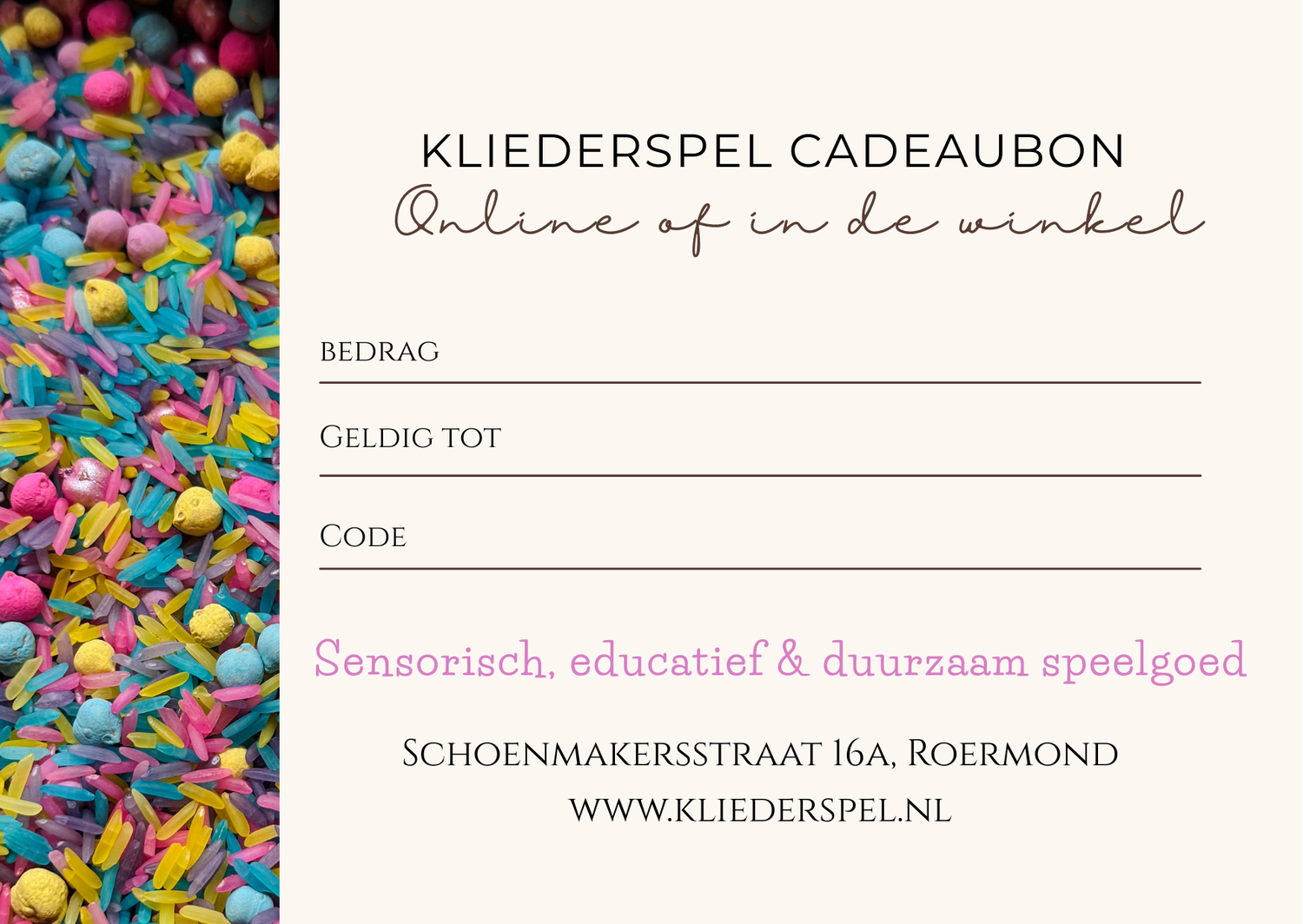 Kliederspel cadeaubon
