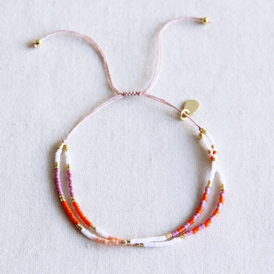 Dubbele miyuki armband - wit/oranje/paars