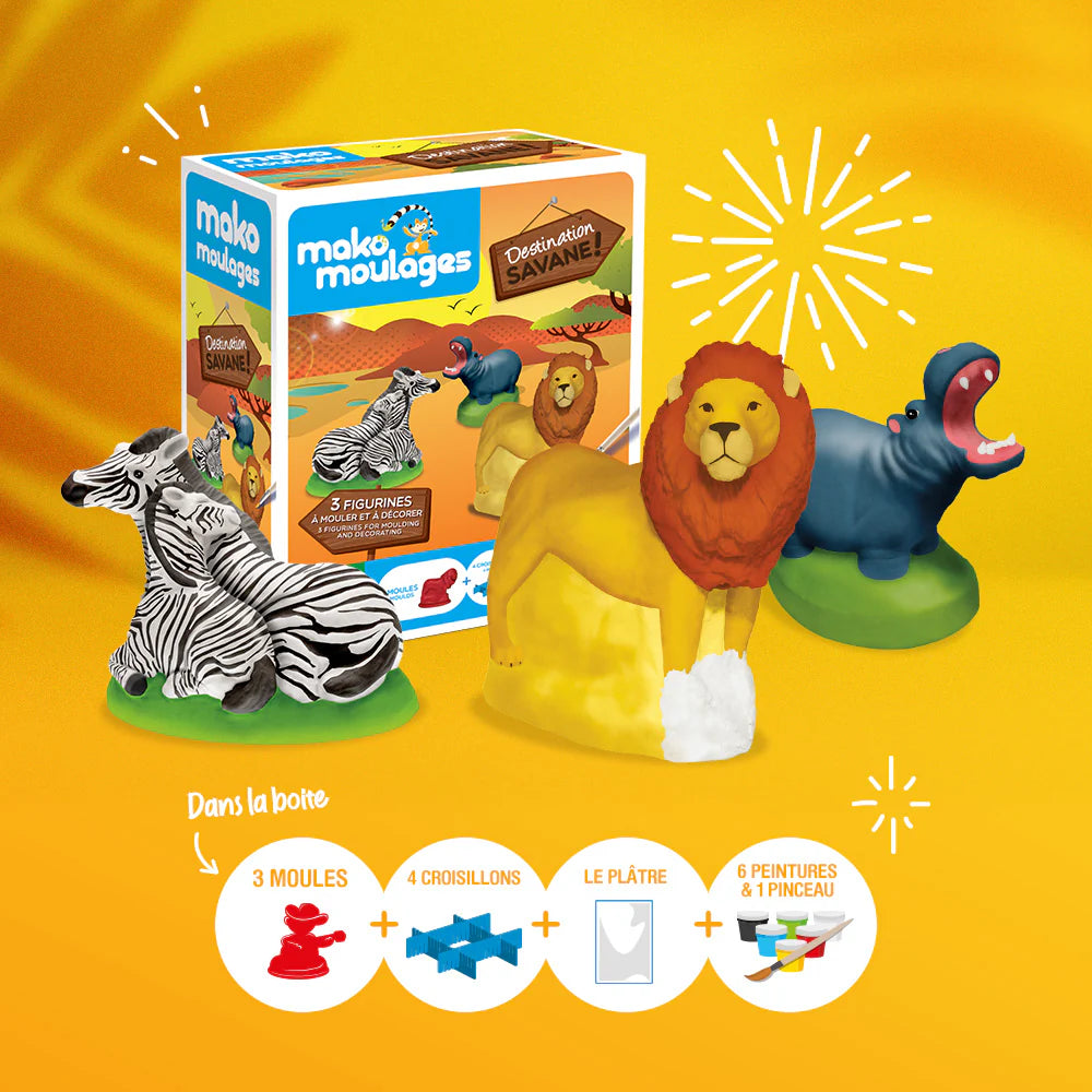 Mako Moulages - Set van 3 (Nijlpaard, Leeuw, Zebra)