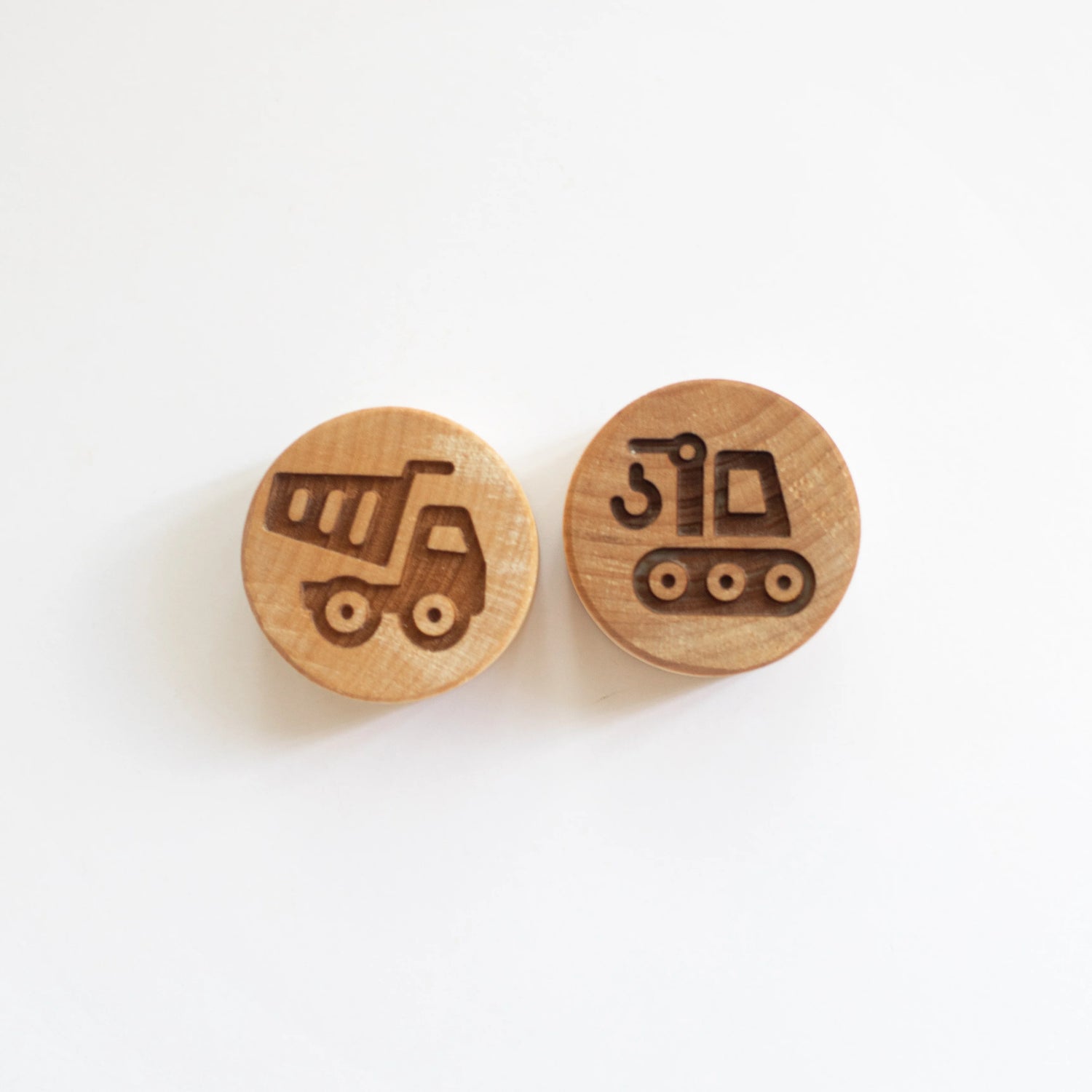 Houten stempel - Dubbelzijdig - Bouwvoertuigen