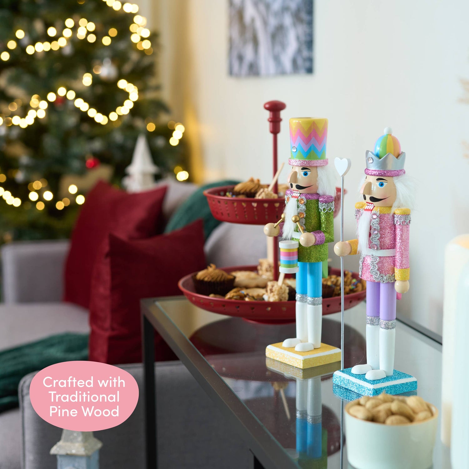 Regenboog Notenkraker 30 cm (2stuks) – Origineel Kerstcadeau voor Kinderen & Ouders – Houten Kerstdecoratie voor Thuis