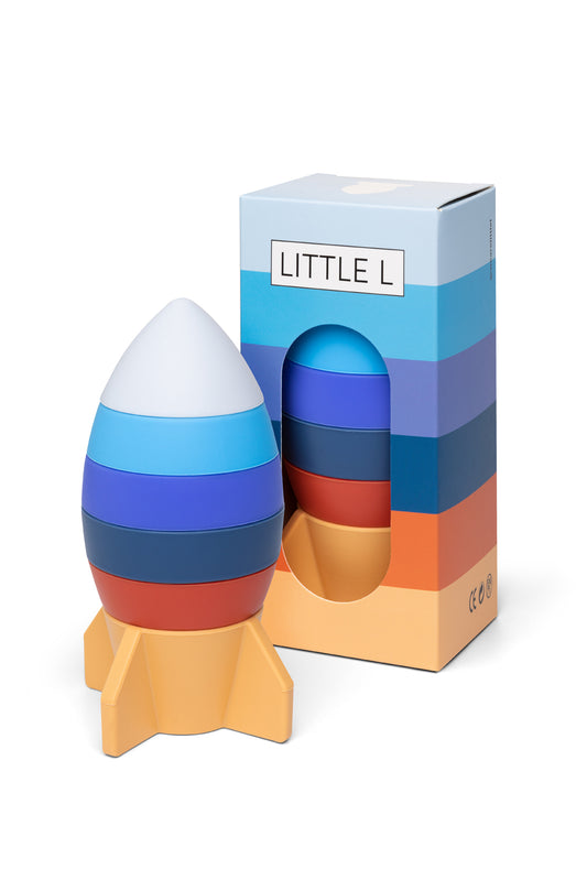 Little L – Stapeltoren Raket – Blauw en Oranje