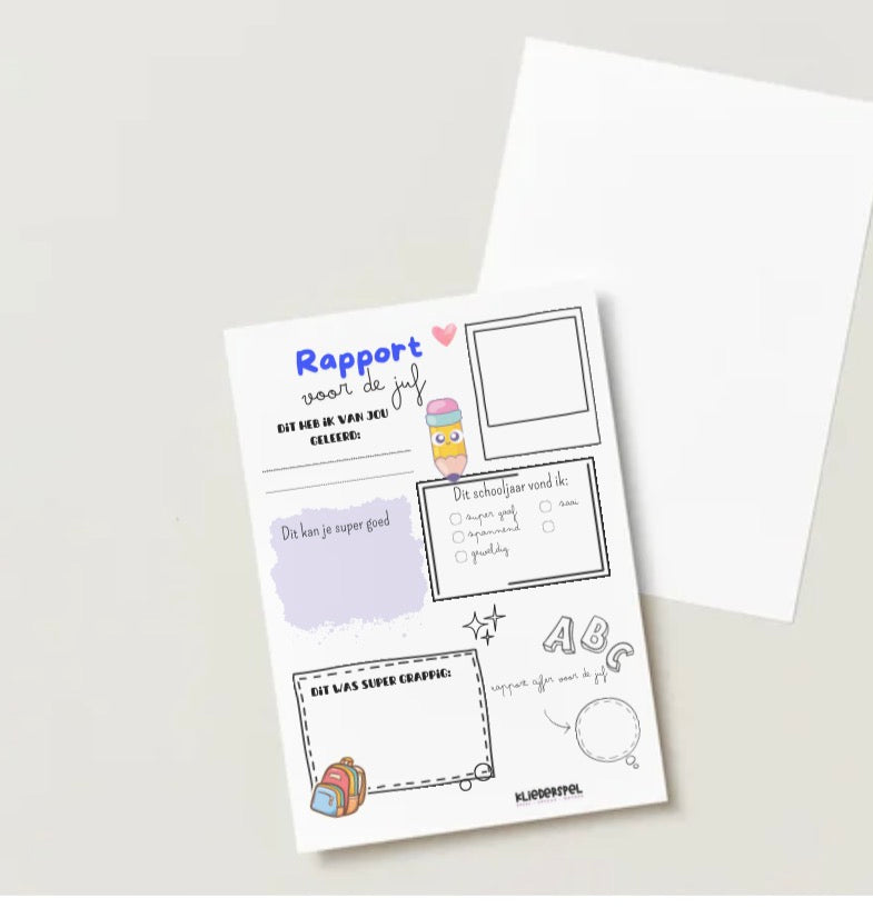 Einde schooljaar invulblad | Rapport voor de Juf