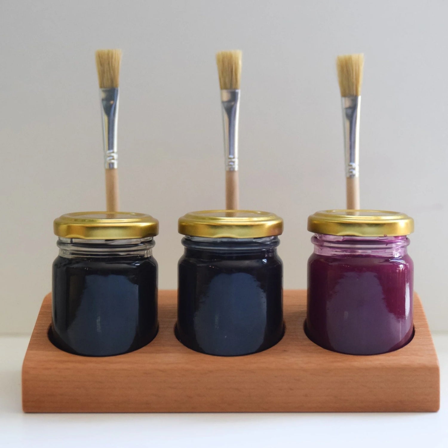 Grennn verfpot houder beuken inclusief 3 potjes+kwastjes