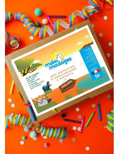Mako Moulages - Verjaardagsbox voor 6 kinderen Wilde dieren en Jeep