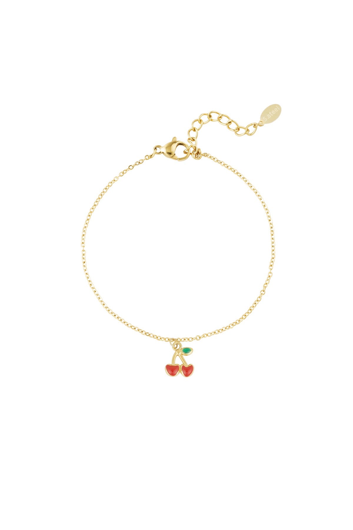 Cherry on Top – Goudkleurig Armbandje met Kersenbedel