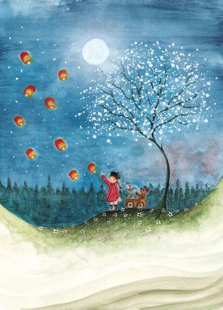 Girl with Lampions | Bijdehansje ansichtkaart