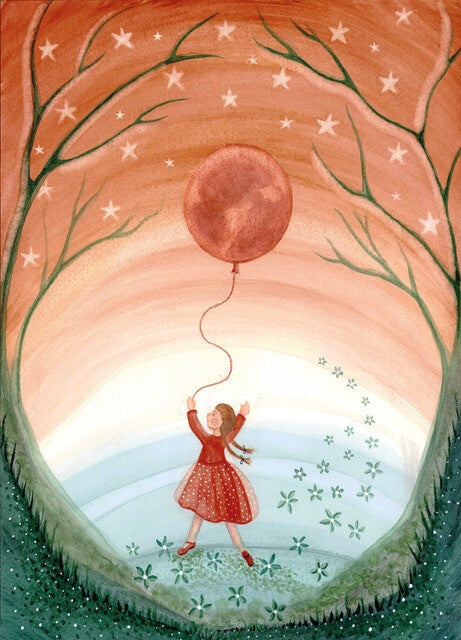 Girl with Moon Balloon | Bijdehansje ansichtkaart