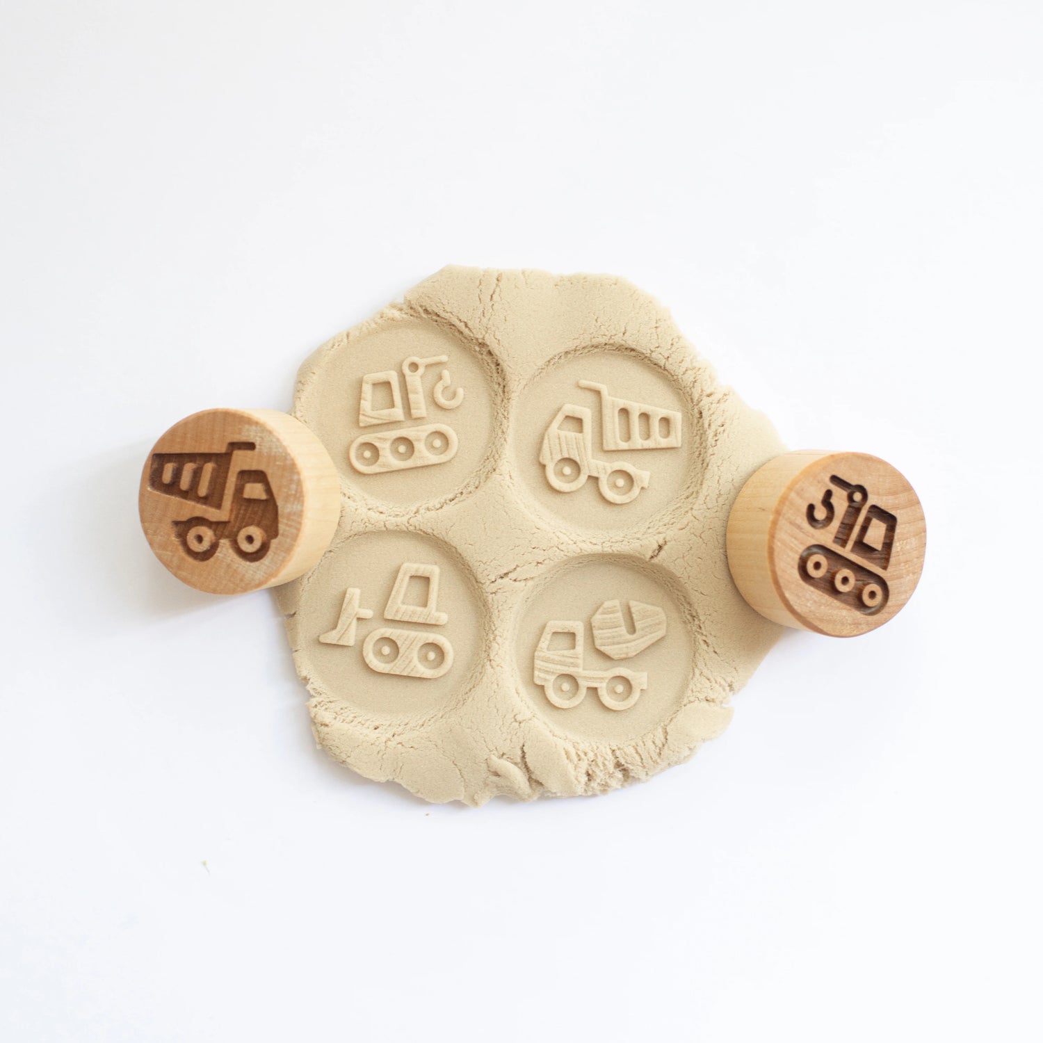 Houten stempel - Dubbelzijdig - Bouwvoertuigen