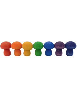 Houten Mini Regenboog Paddenstoelen - Papoose Toys (7 stuks)