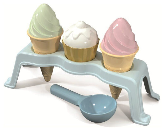 Zandset cupcake en ijs met houder (8-delig) pastel