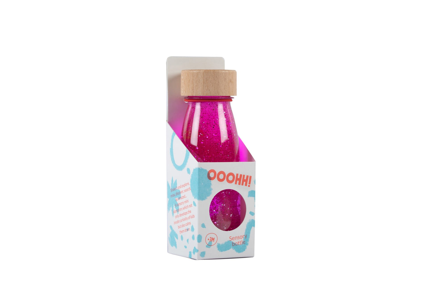 Sensorische fles – Roze glitters en pompomps (float sensory bottle)