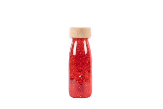 Sensorische fles – Rood glitters en pompomps (float sensory bottle)